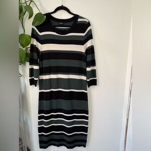 Torrid Black,Green and white Striped 3/4 Sleeve Dress